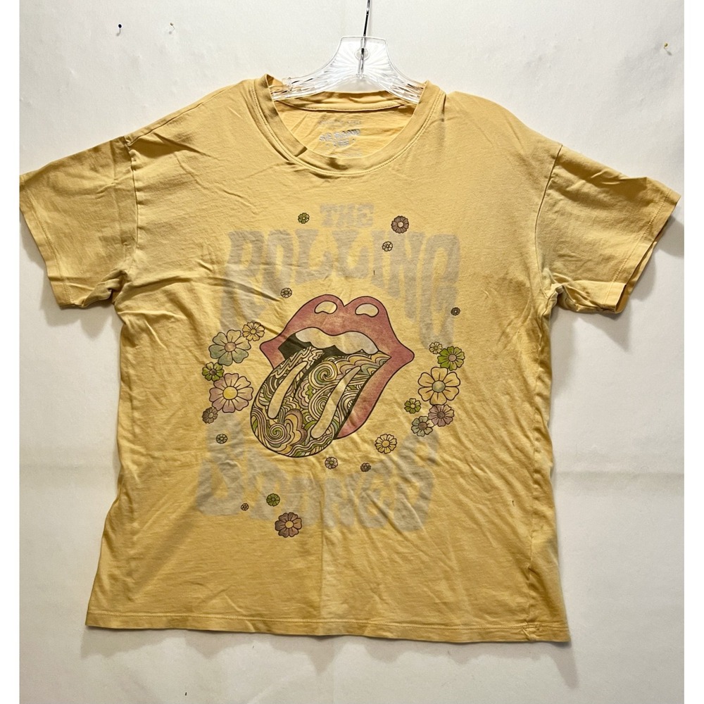American Eagle Band Tee The Rolling Stones Crew Neck T shirt XS Womens Yellow
